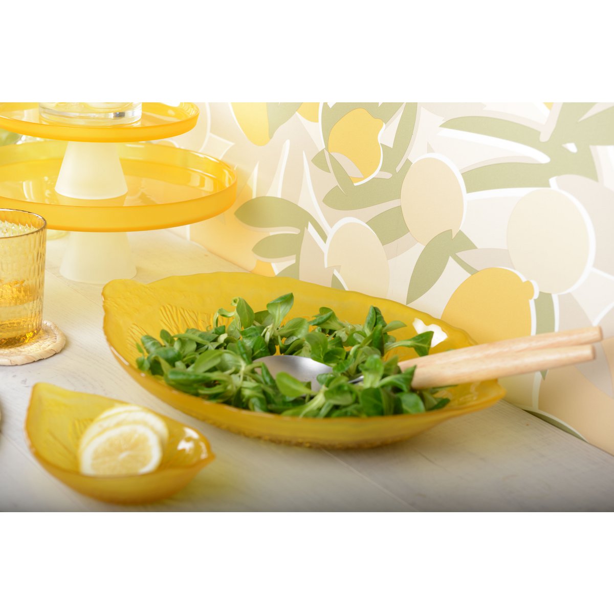 Saladekom glas geel 23,5 cm