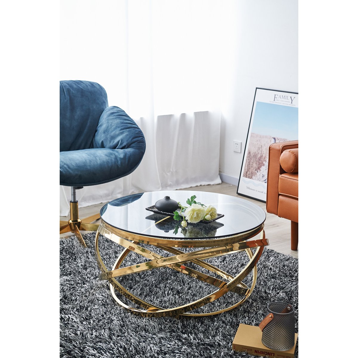 Salontafel Ø 80 cm goud grijs