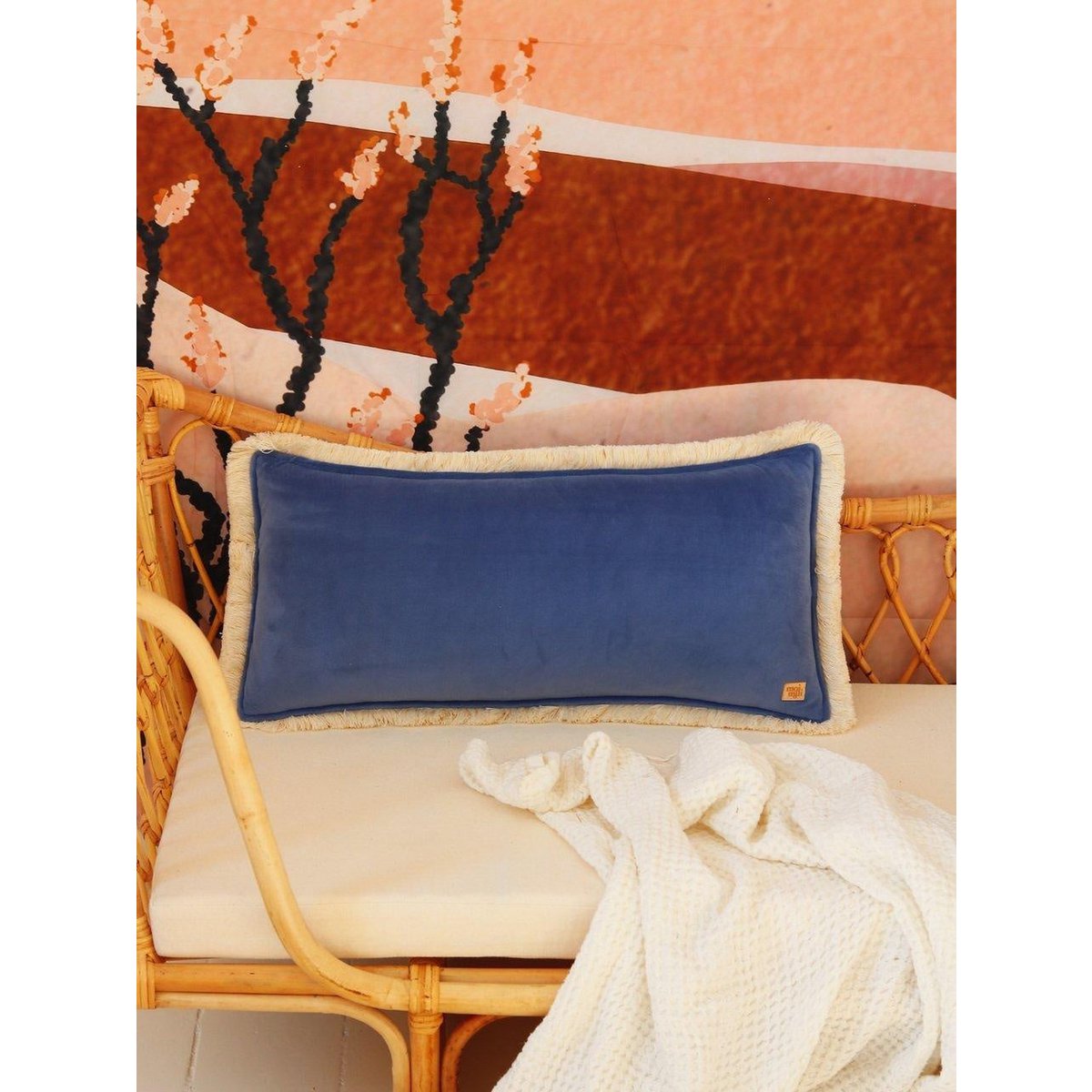 "Sapphire" zachte fluwelen bolster met franje