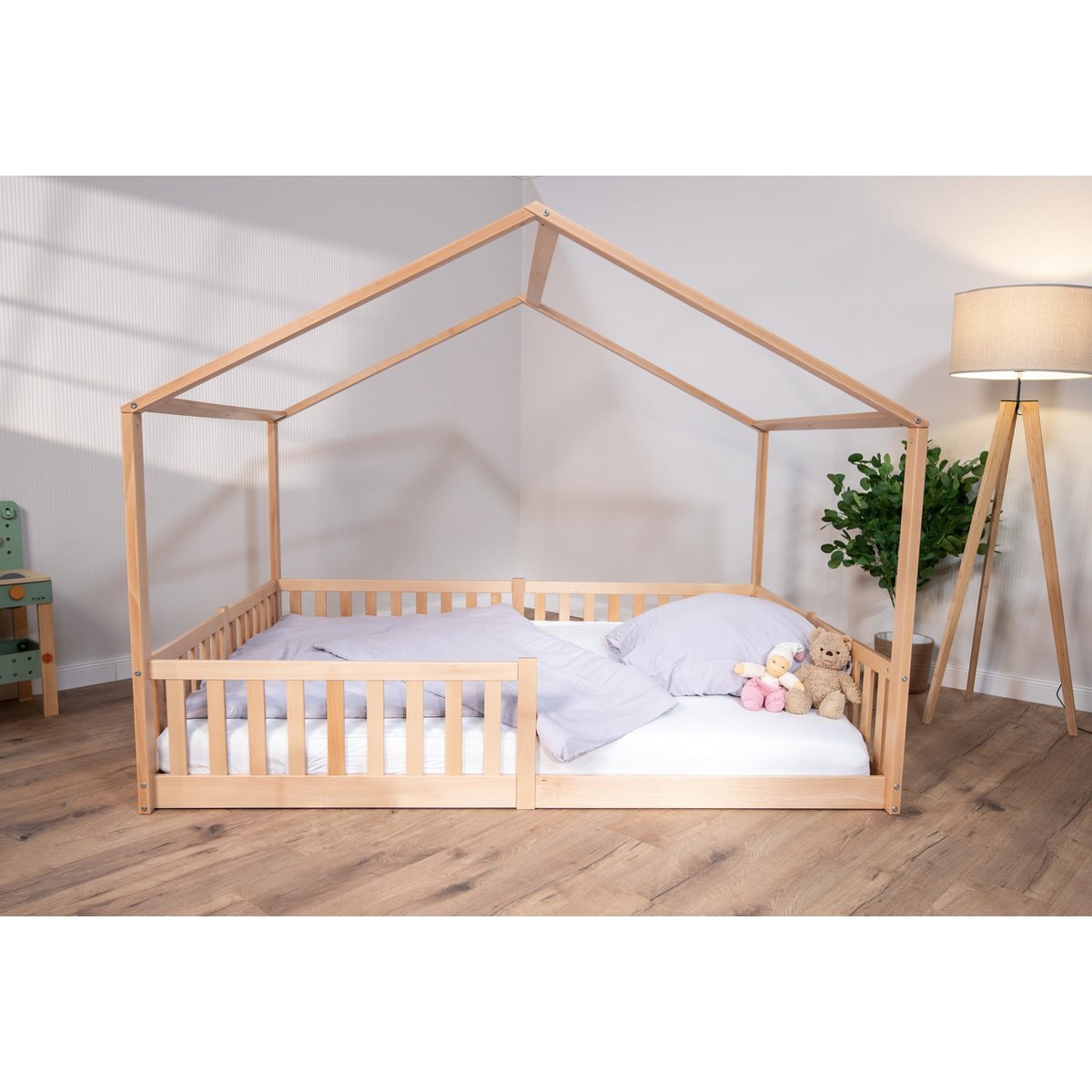 Tissi® vloerbed / huisbed Enno 90x200 cm Beech Nature incl. Opt. Dak