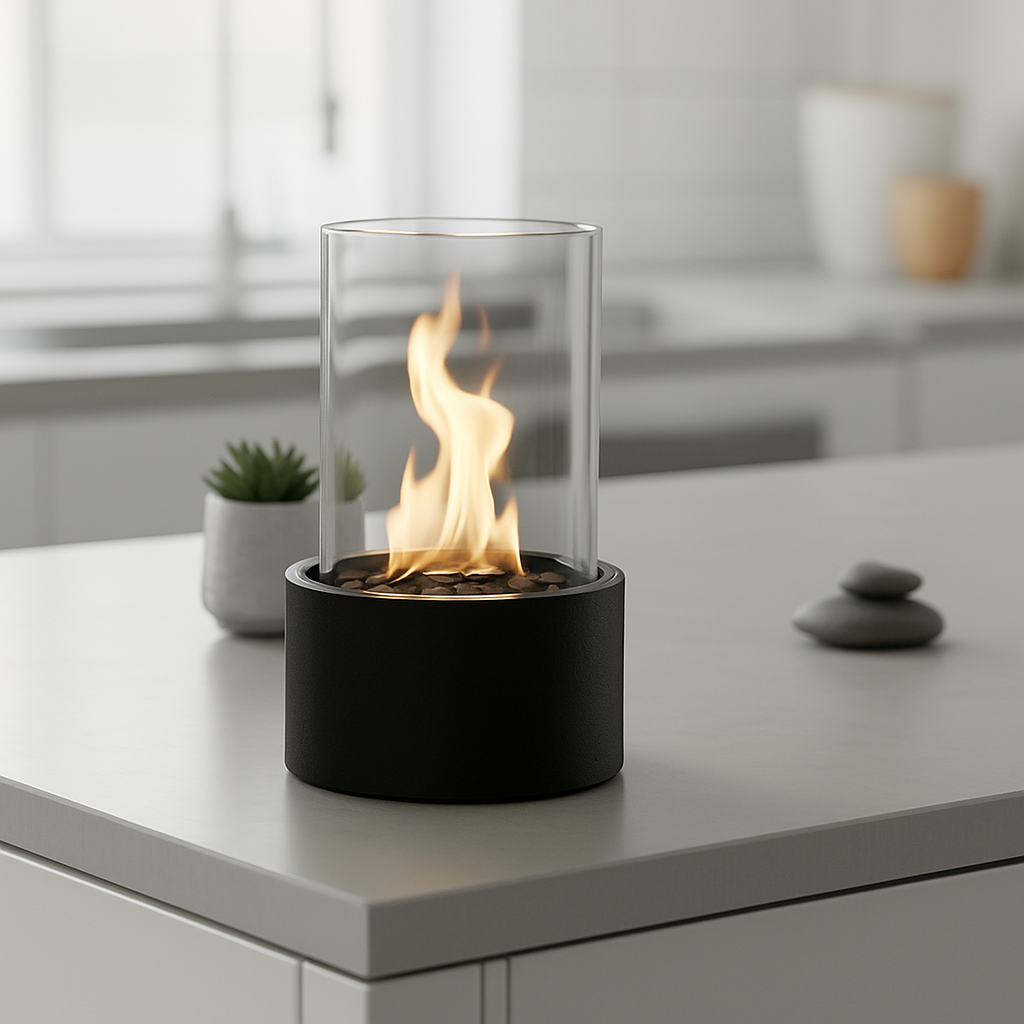 Tafelhaard rond metaal glas zwart 21x21x28 cm