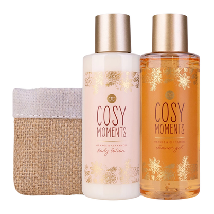 giftset bad sinaasappel kaneel 2x150 ml jute tasje
