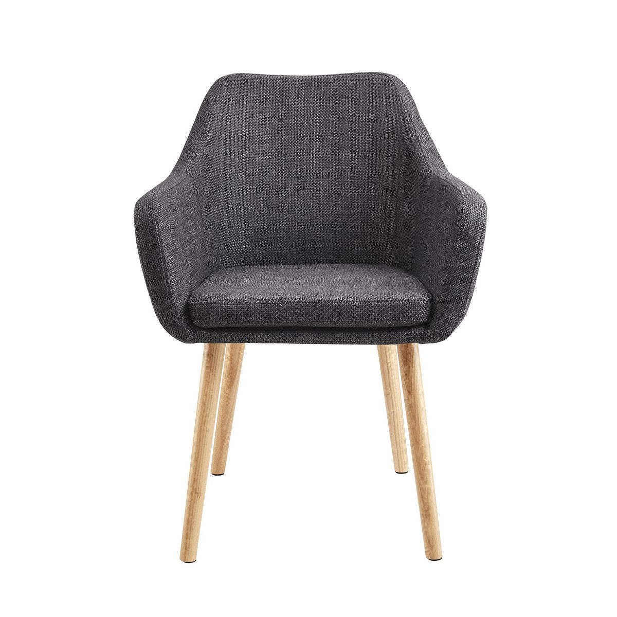 Fauteuil structuurstof donkergrijs massief eikenhout