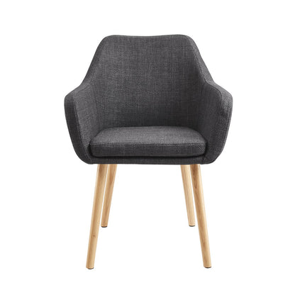 Fauteuil structuurstof donkergrijs massief eikenhout