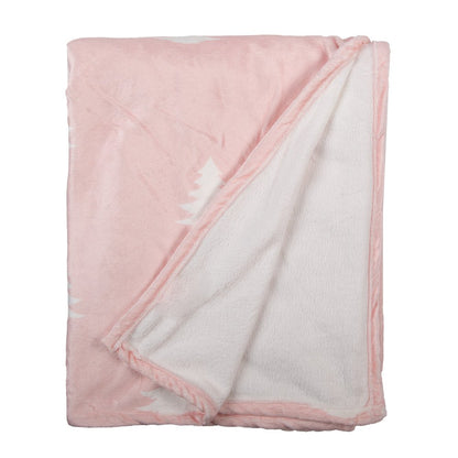 Plaid 130x170 cm roze wit kerstbomen