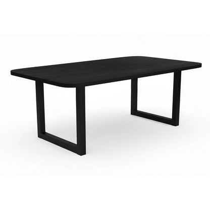 Eettafel 220x100 cm, 30 mm blad mango zwart, stalen frame antiek zwart