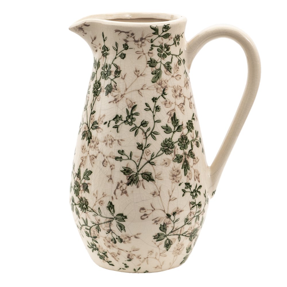 Decoratie Kan 20x14x25 cm Groen Beige Keramiek Bloemen Waterkan