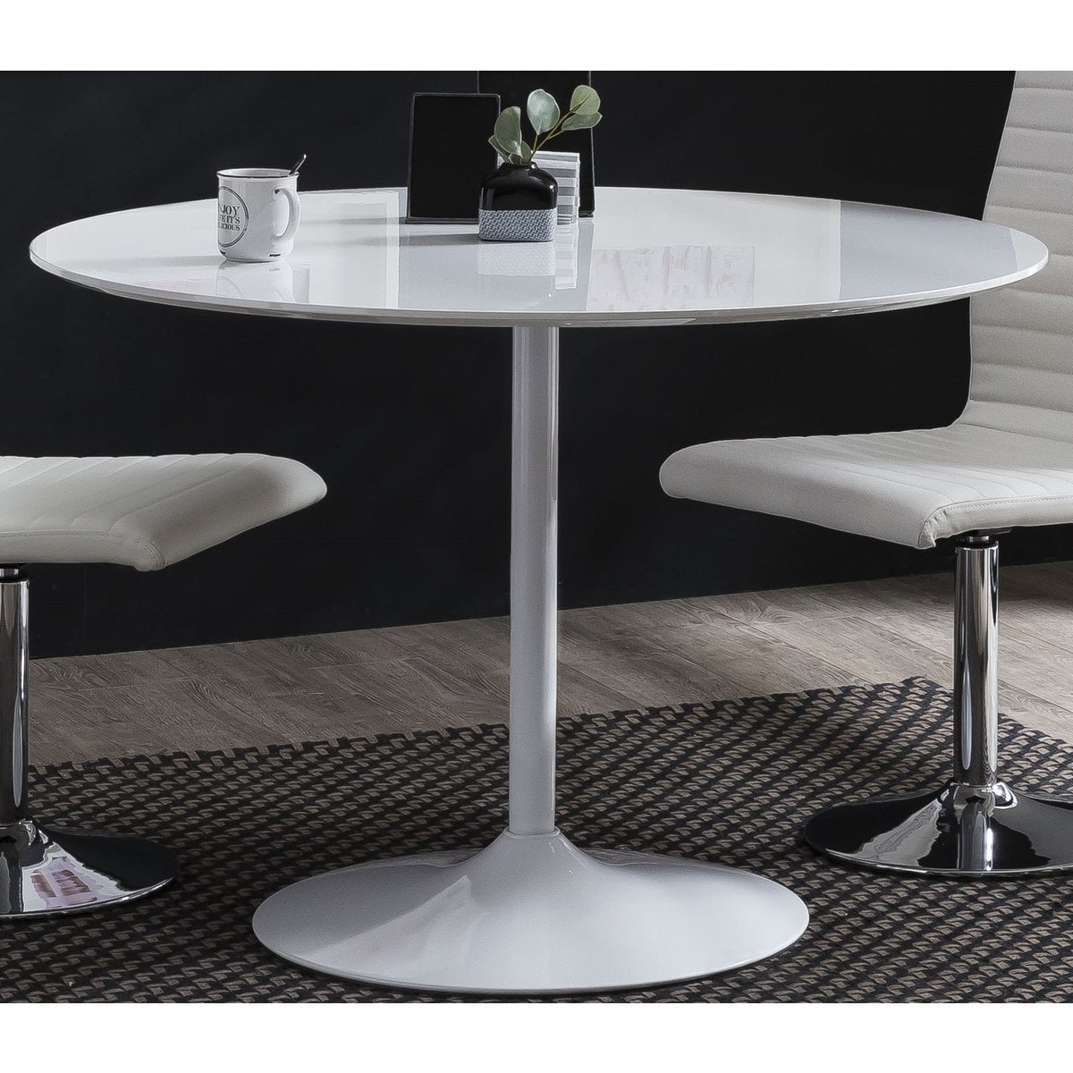 Bistrotafel rond 110 cm wit MDF hoogglans