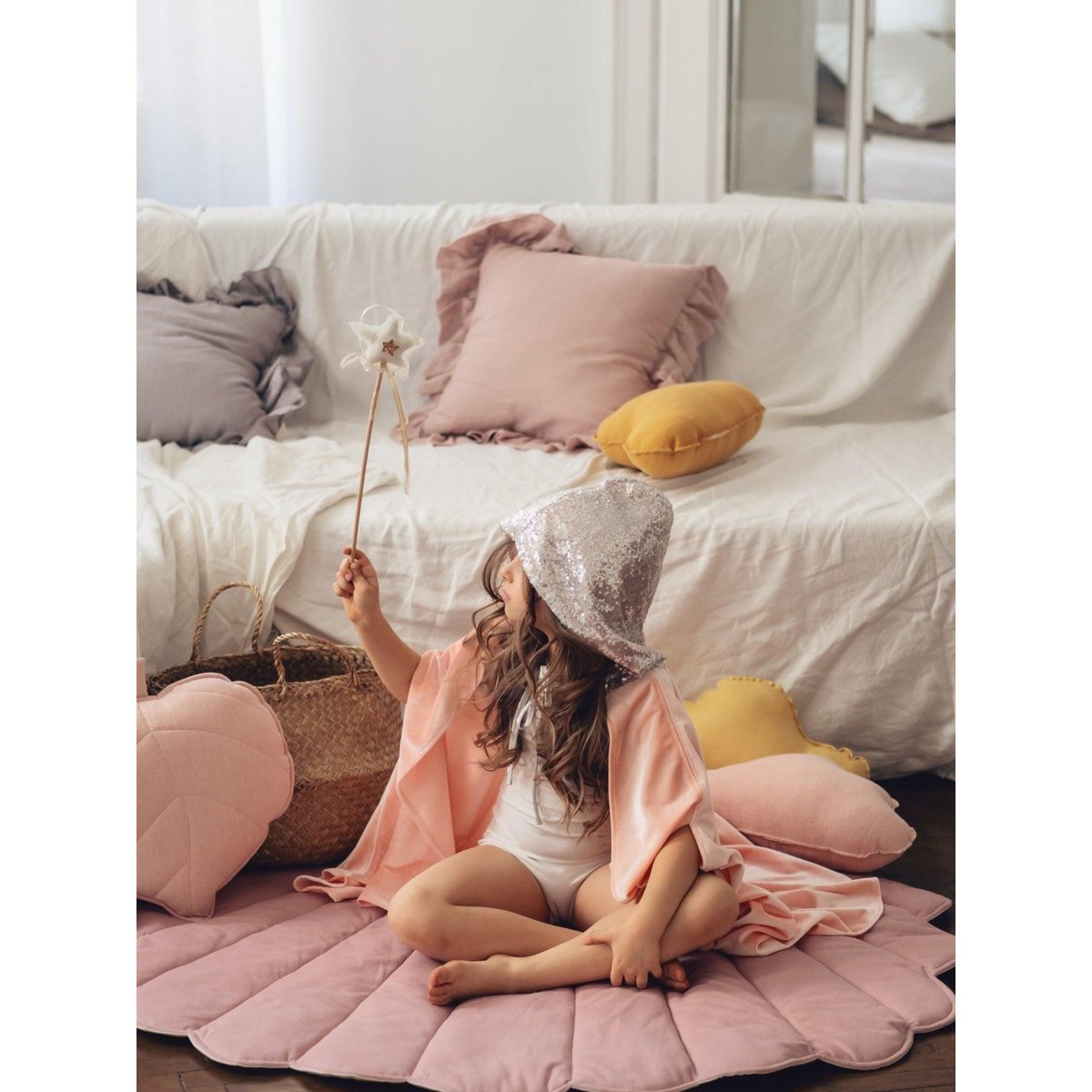 Verkleedcape pailletten capuchon roze zilver