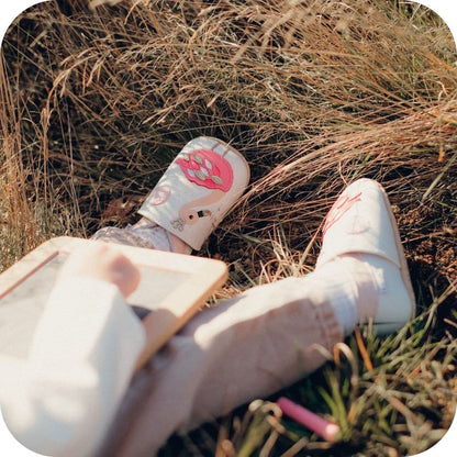 Babyslofjes leer roze flamingo