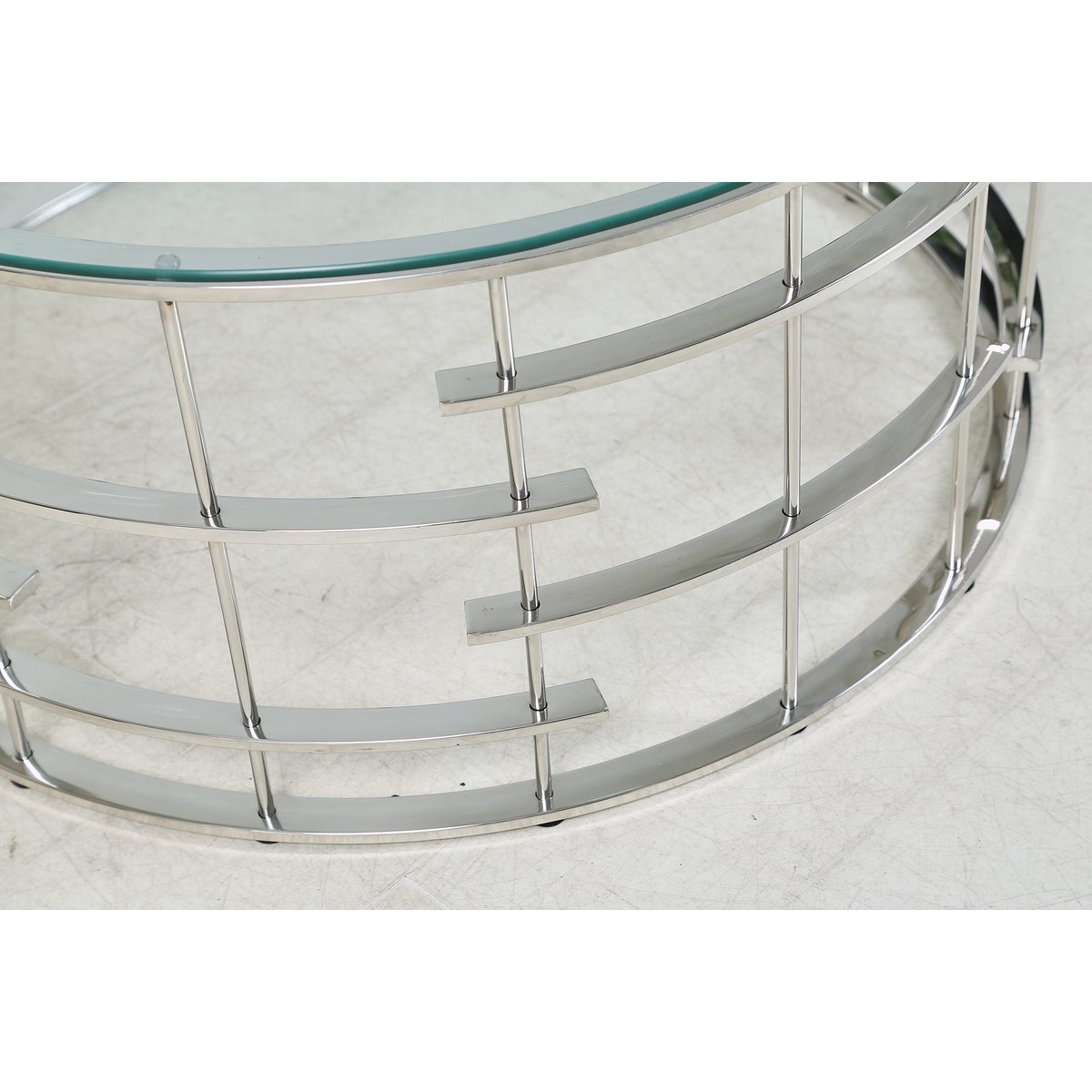 Salontafel Ø 90 cm glas staal zilver