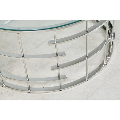 Salontafel Ø 90 cm glas staal zilver