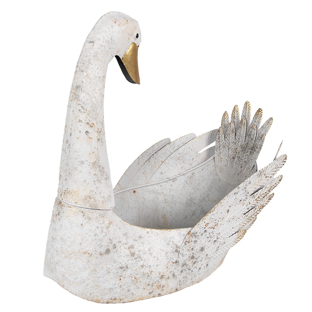Plant Holder Swan 44x26x43 cm White Metal