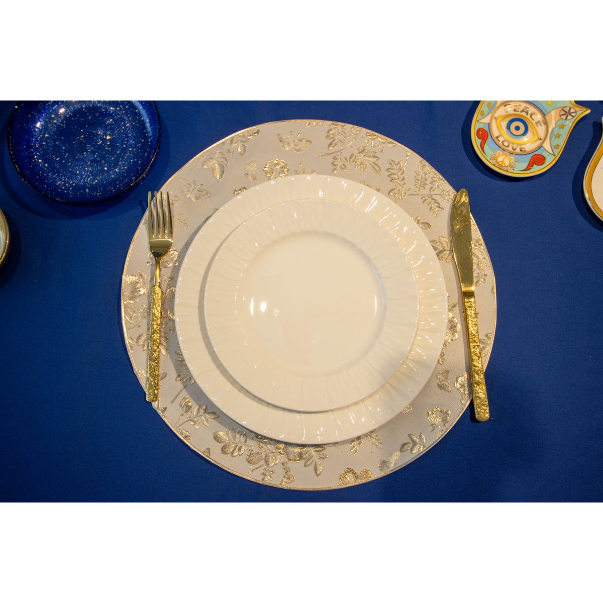 Placemat rond 38x38 cm wit goud