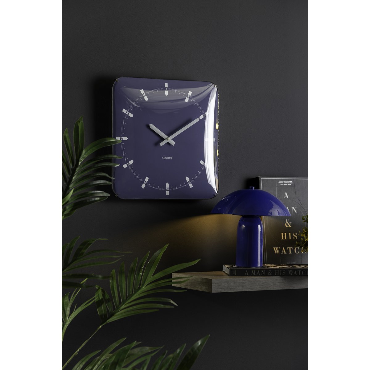 Wandklok 35x35 cm plastic blauw