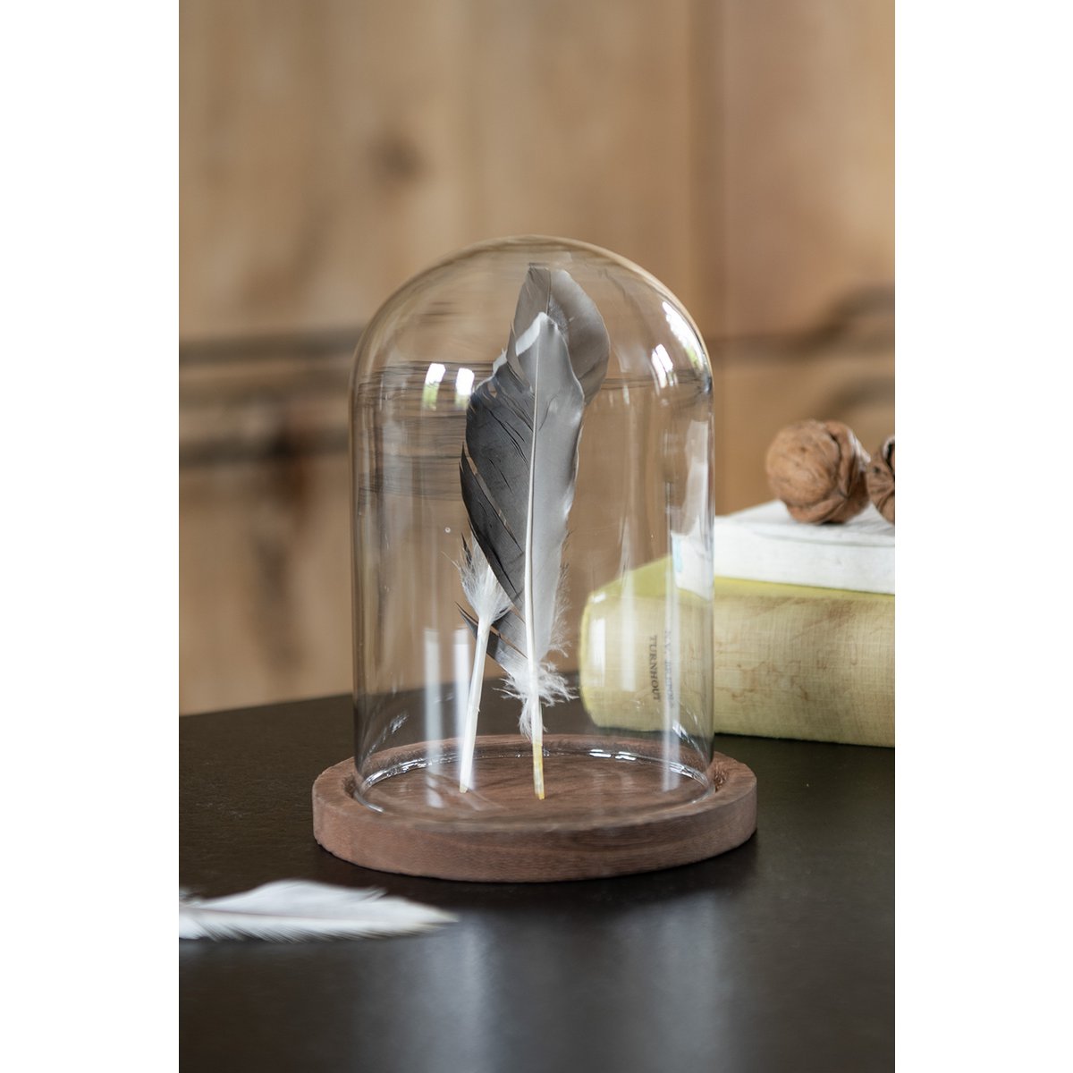Stolp glas hout Ø 12x16 cm