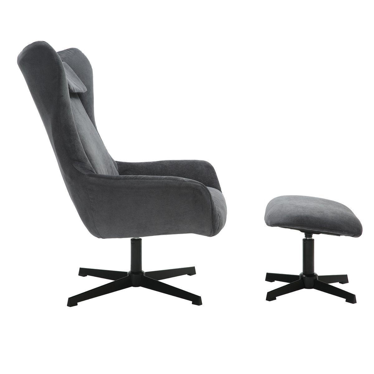 Fauteuil met kruk koordoptiek grijs