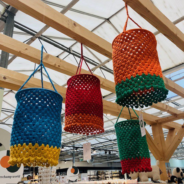 Lampion gehaakt turquoise geel organisch katoen