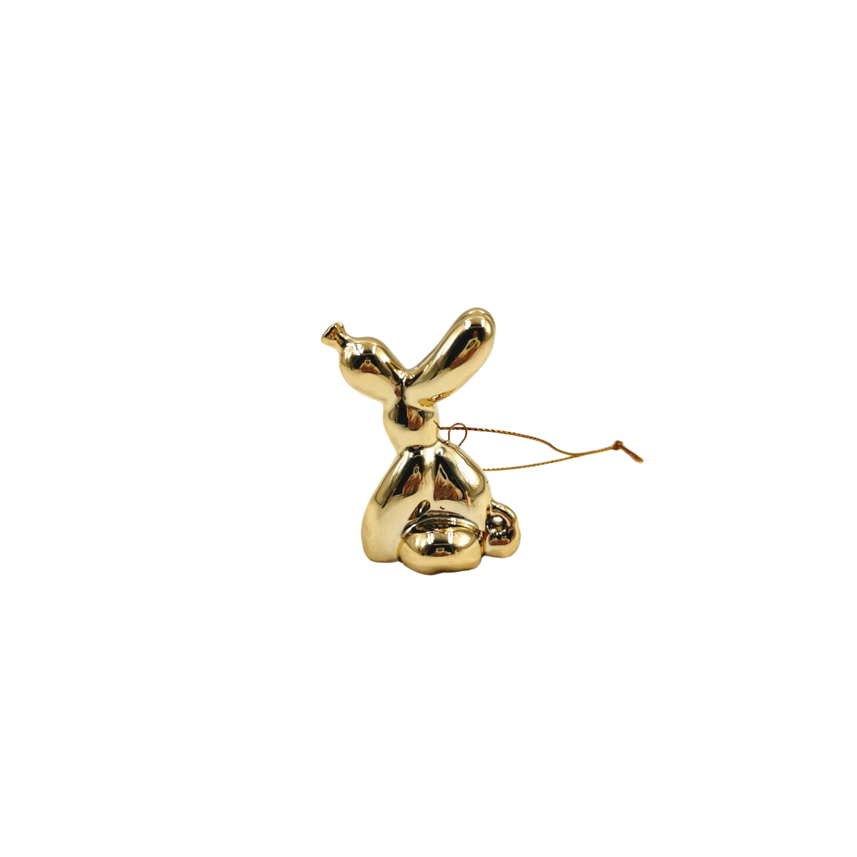 Kerstornament ballon hond keramiek goud 5,5x6,5 cm