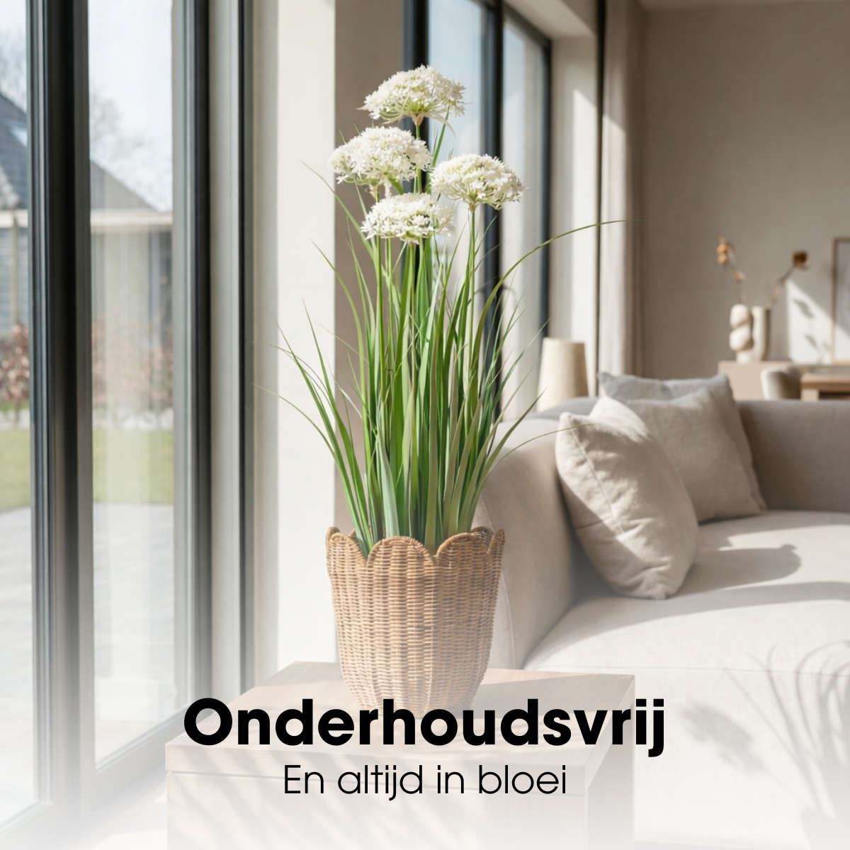 Kunstgras plant 90 cm groen wit