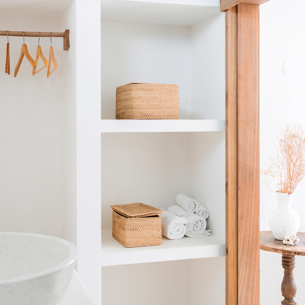 Opbergmand met deksel rotan beige