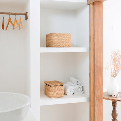 Opbergmand met deksel rotan beige