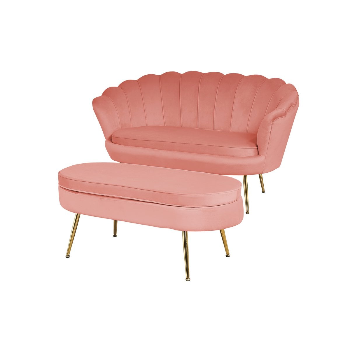 Oval pouffe made of rose velvet