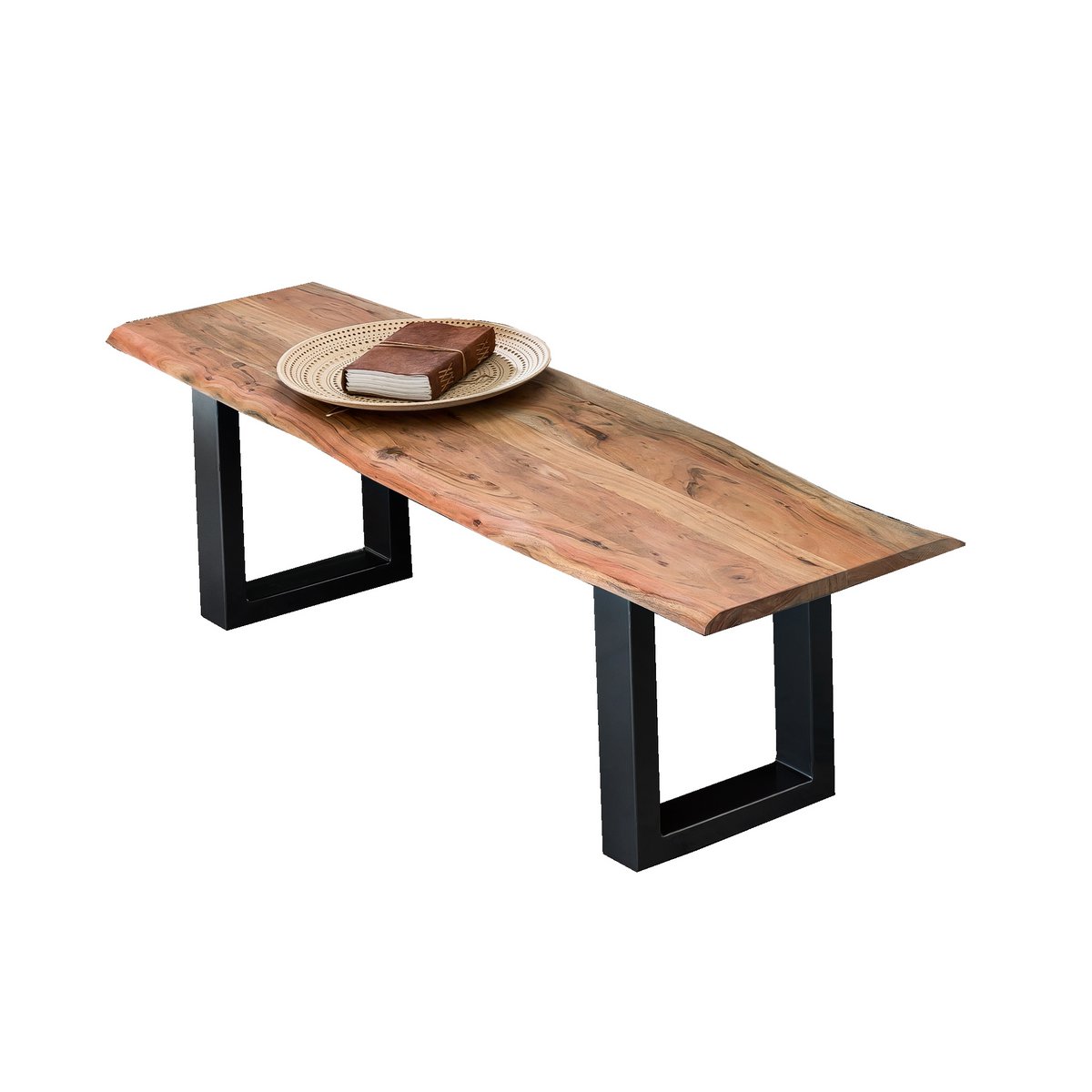 Eetkamerbank 150 cm massief acacia naturel zwart frame