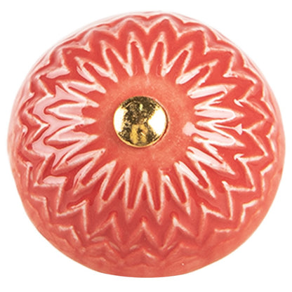 Door Knob Ø 4x3 cm Red Beige Ceramic