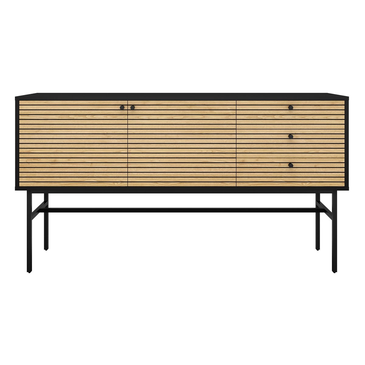 Sideboard black/oak real wood veneer
