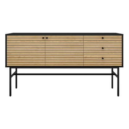Sideboard black/oak real wood veneer