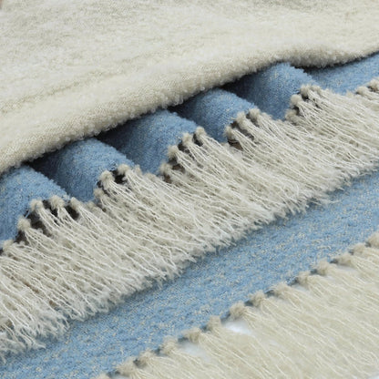 Woonplaid 130x170 cm gestreept blauw beige crème
