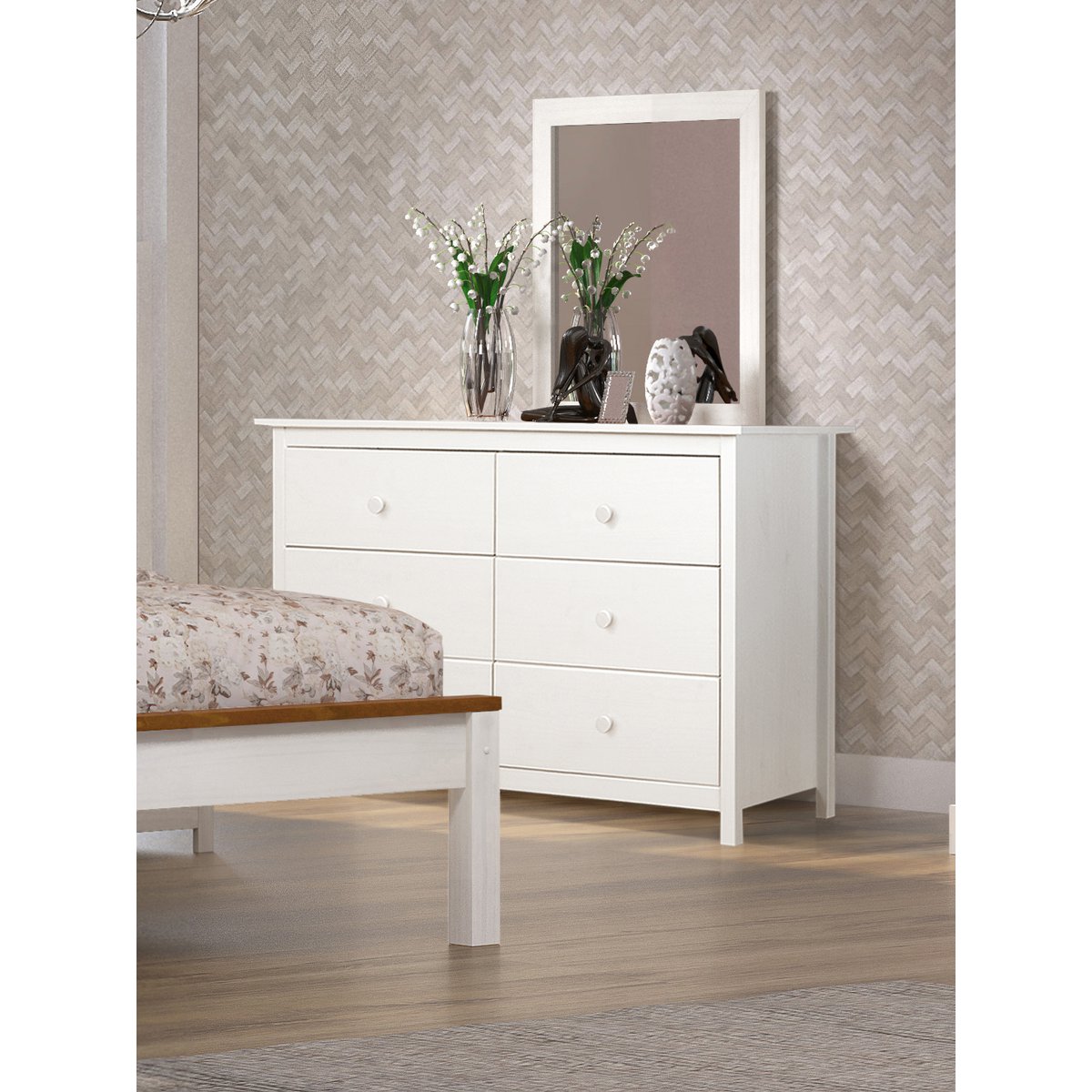 Dressoir massief dennenhout wit 130x45x80 cm