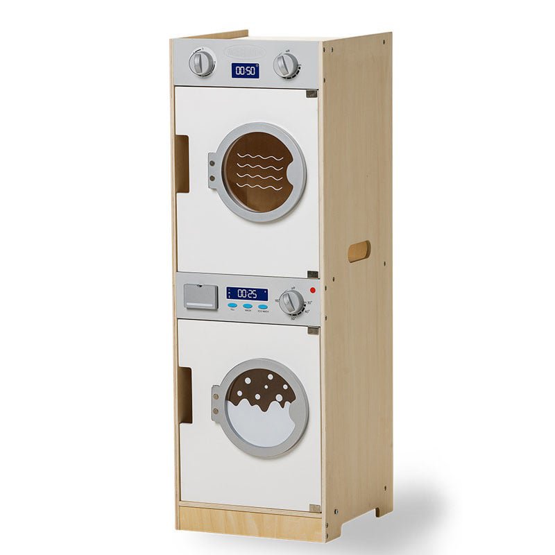 Speelgoed wasmachine droger combinatie 27x30x86 cm beige wit