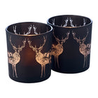 Theelicht set 2 herten 8 cm mat zwart