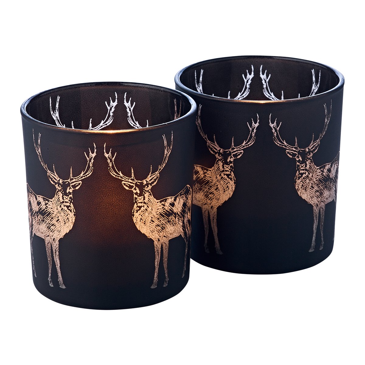 Theelicht set 2 herten 8 cm mat zwart
