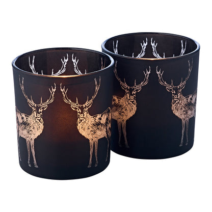 Theelicht set 2 herten 8 cm mat zwart