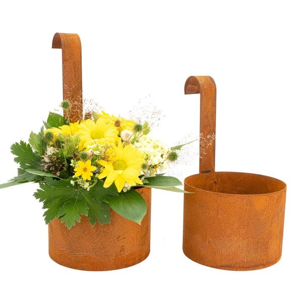 Hangplantenpot set van 2 roestkleurig metaal 14 cm