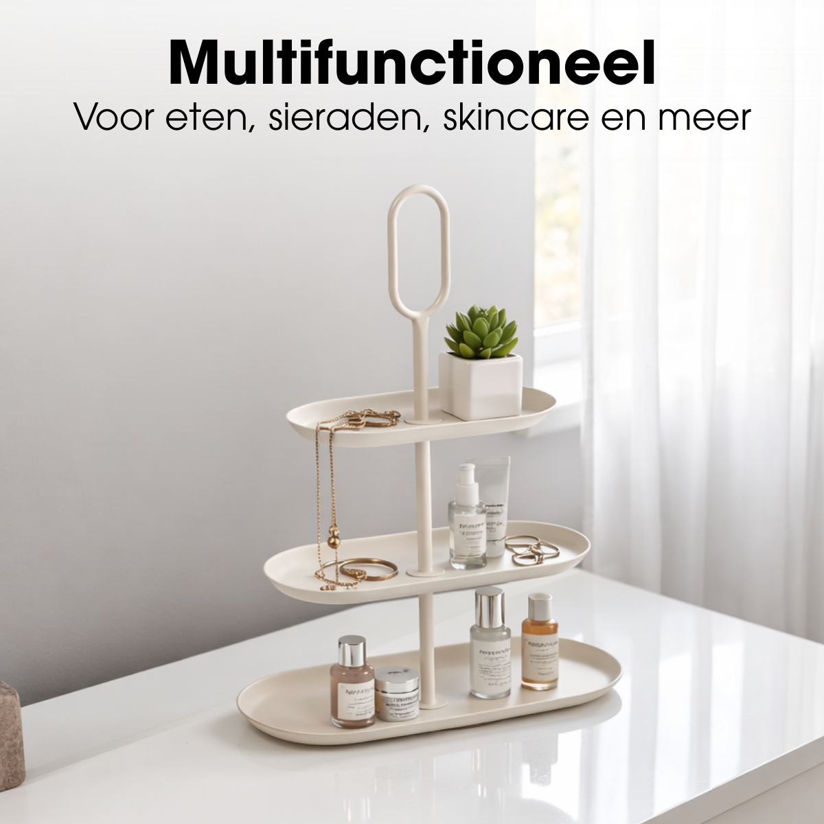 Etagère ijzer beige 3 niveaus 48x20x55 cm