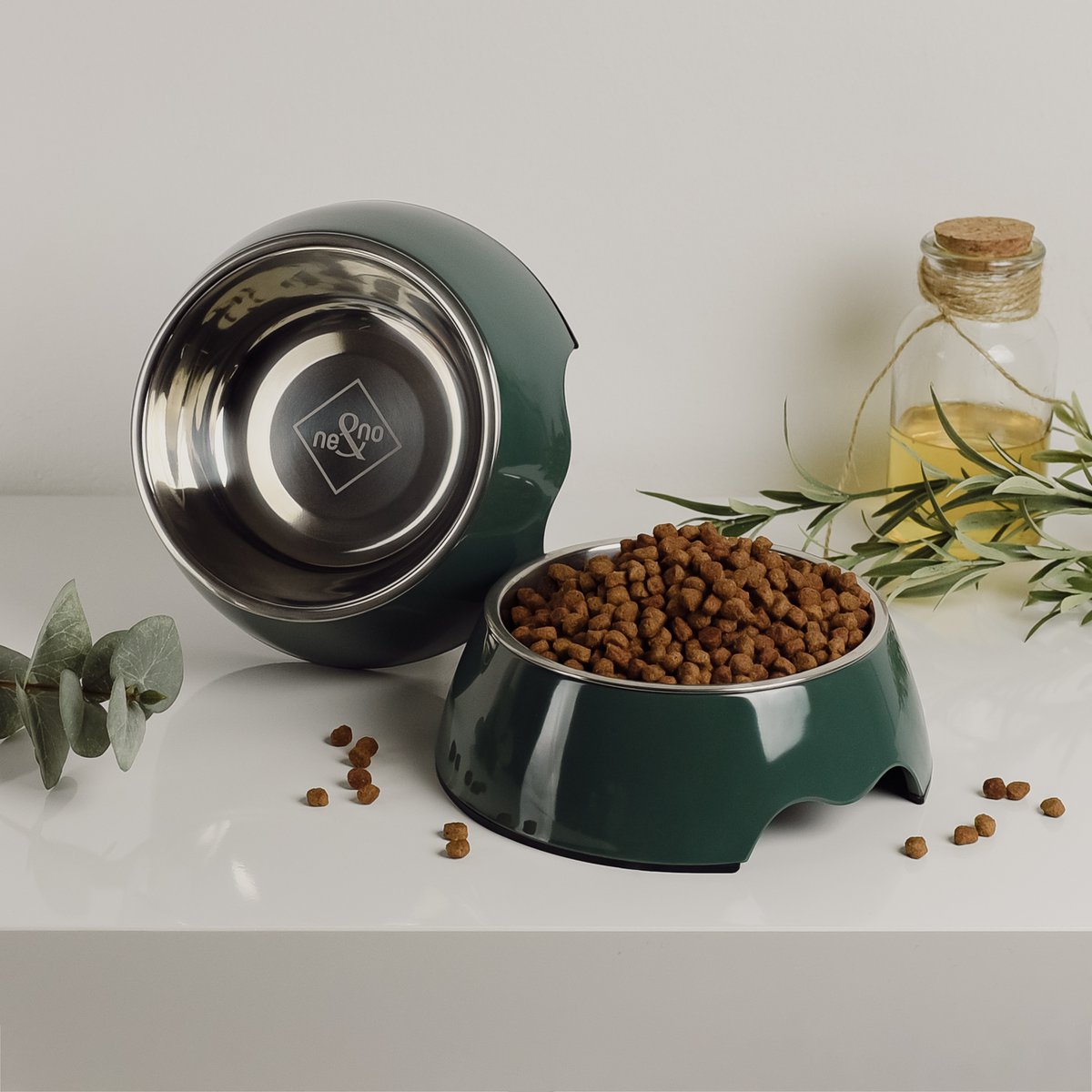 Honden en katten voerbak set Forest Green