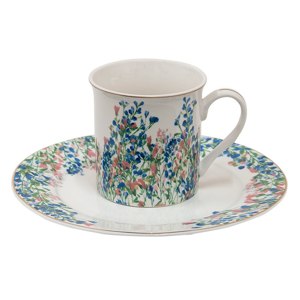 Mok 330 ml keramiek blauw bloemenprint