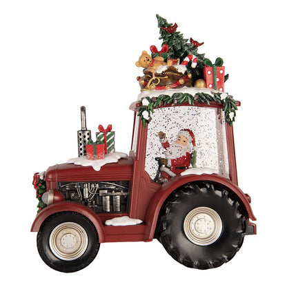 Kerstdecoratie tractor met LED en muziek 21x13x25 cm rood