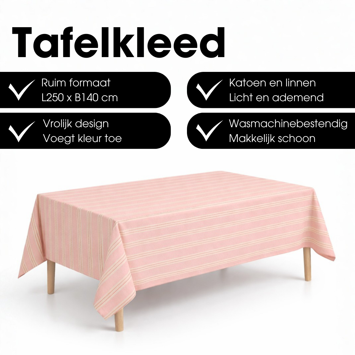 Tafellaken 250x140 cm roze organisch katoen