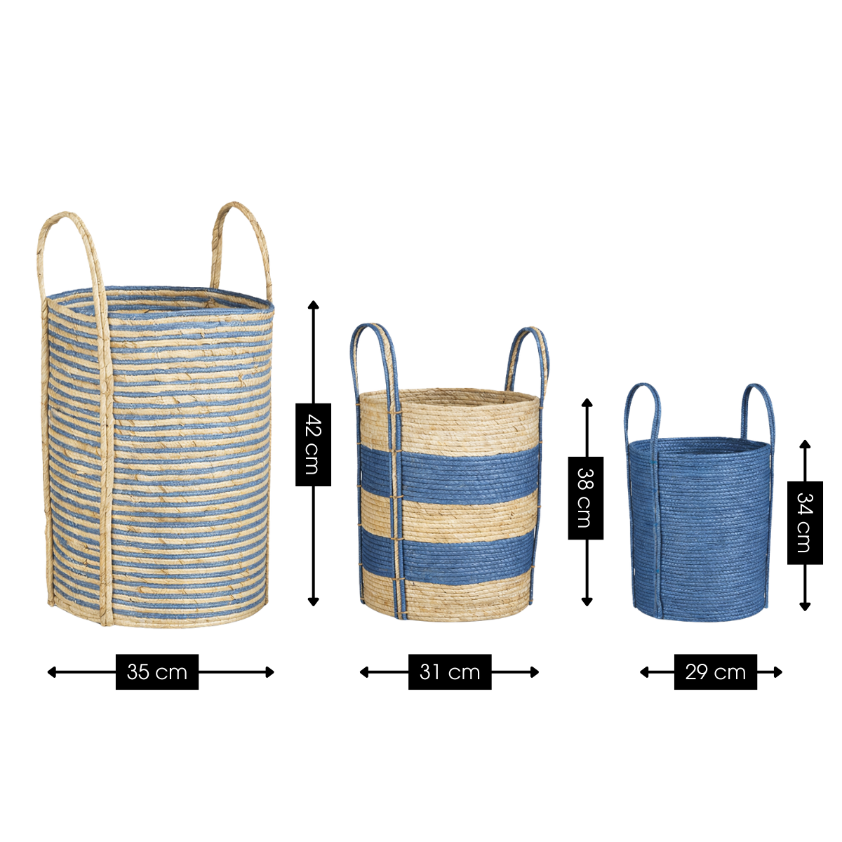 Plantenmand set blauw 3 stuks Ø29-35 cm