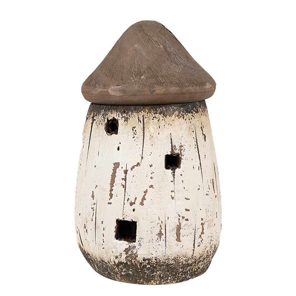 Decoratie huis Ø 11x17 cm hout wit bruin