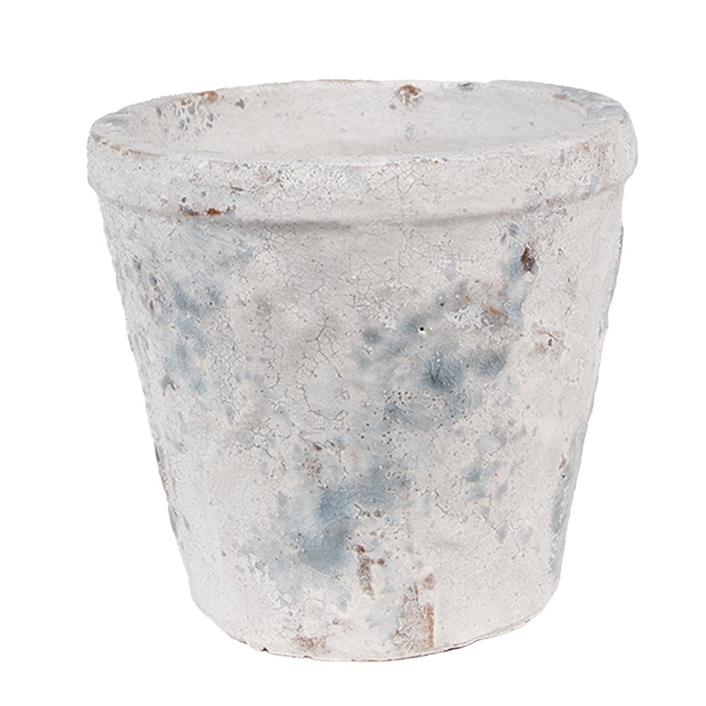 Bloempot Ø 12x11 cm terracotta wit blauw