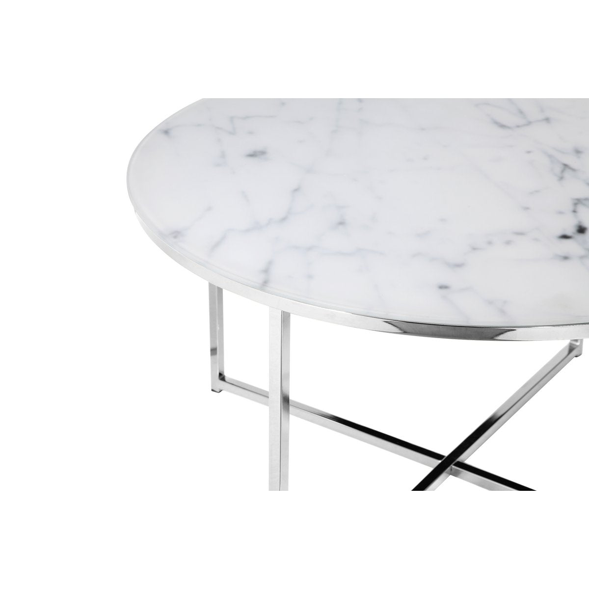 Salontafel Ø 80x45 cm glas wit marmerlook metaal zilver