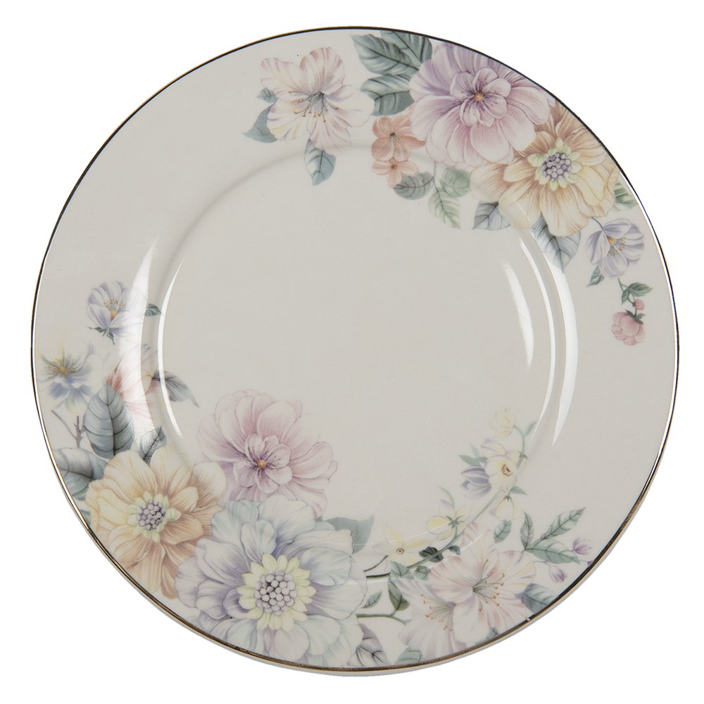 Dinerbord Ø 26 cm beige roze bloemen porselein