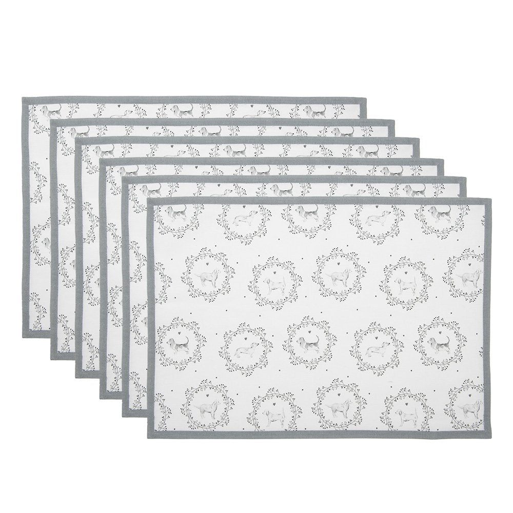 Placemats set van 6 48x33 cm katoen wit grijs