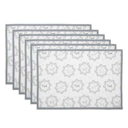 Placemats set van 6 48x33 cm katoen wit grijs